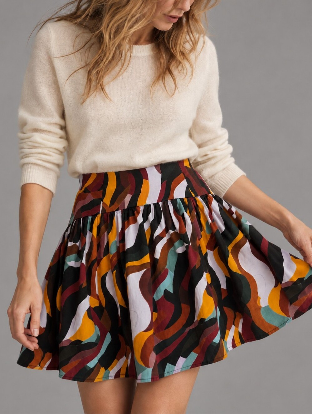 Chloe Kristyn Estelle Linear Graphic Mini Skirt Multicolor Abstract Womens XS